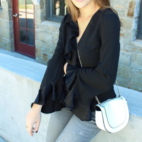 Black Ruffle Bell Sleeve Top - Picture 5 of 8